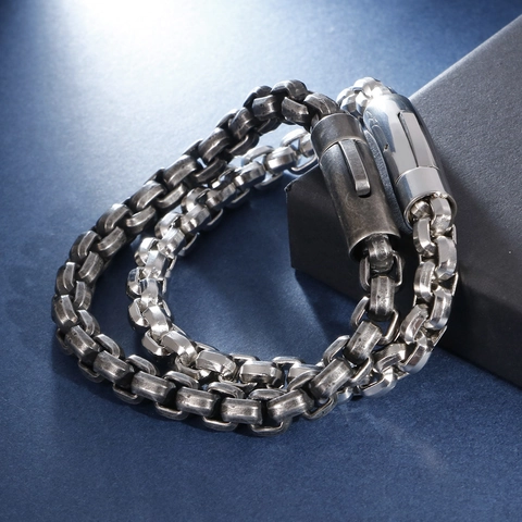 Retro Industrie Kupfer Gliederkette Armband Für Herren Hip Hop Mode Schmuck Box Kette Armband Mit Verschluss Geschenk Zubehör