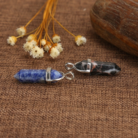 Natural Stone Crystal Hexagonal Column Pendant Necklace Amethyst Rose Quartz Pointed Bullet Healing Jewelry Women Men
