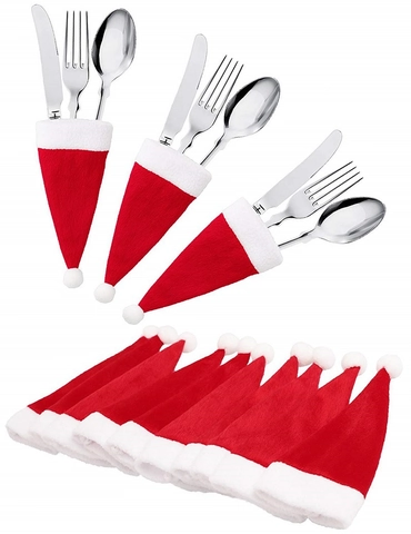 Mini Gorro De Navidad Porta Cubiertos Franela Bolsillo Para Cubiertos Decoración Mesa Fiesta Festiva Novedad Rojo Blanco