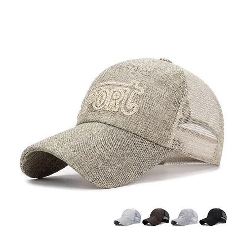 Cappello Da Baseball In Maglia Di Lino Ricamato Lettera Sport Traspirante Visiera Lunga Protezione Solare Trucker Regolabile