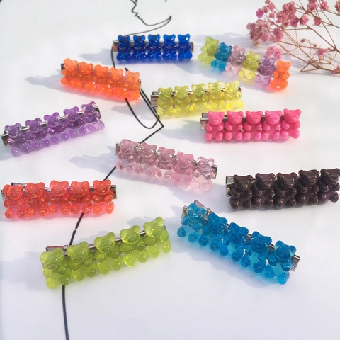 Gummy Bear Hair Clips Cute Colorful Resin Candy Color Hairpin Cartoon Duckbill Clips Hair Accessories For Women Girls