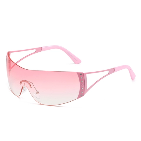 Y2K Rimless Shield Sunglasses One Piece Oversized Rhinestone Star Decor Metal Frame UV400 Cyber Style Unisex