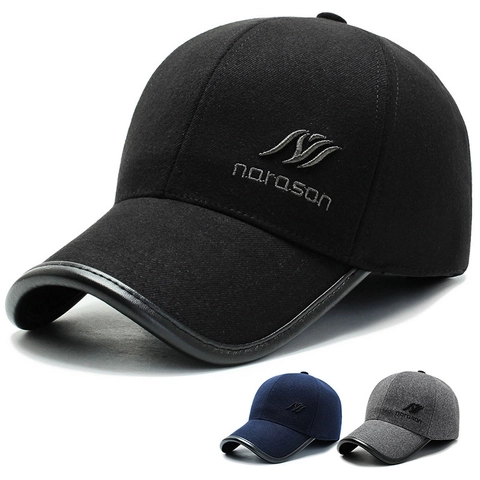 Men Winter Baseball Cap Woolen Thickened Warm Windproof With Ear Flaps Leather Trimmed Brim For Elderly Father Grandpa