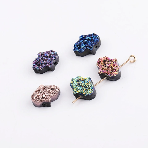 Hamsa Hand Druzy Perlen Harz Fatima Hand Kleine Loch Spacer Für DIY Schmuckherstellung Armband Halskette