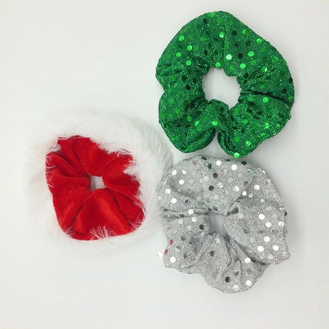 Coleteros De Navidad Lentejuelas Terciopelo Piel Sintética Elásticos Pelo Mujeres Niños Fiesta Tocado Rojo Verde Plata