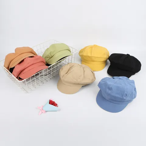 Retro Cotton Newsboy Cap Vintage Octagonal Painter Hat Solid Candy Color Adjustable Casual Fashion Headwear