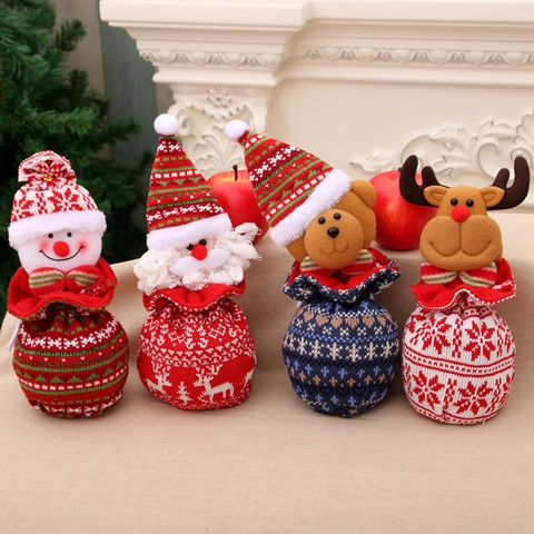 Sacs Cadeaux De Noël Tricotés Toile De Jute Cordon Bonbons Pomme Rangement Décoration De Fête Père Noël Bonhomme De Neige