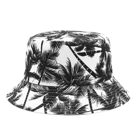 Reversible Canvas Bucket Hat Palm Tree Print Wide Brim Summer Sun Protection Beach Tropical Casual For Women Men