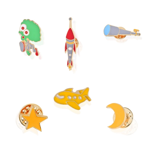 Cartoon Space Enamel Pins Alloy Brooches Rocket Spaceship Planet Star Moon Astronaut Jewelry For Clothing Bags Novelty