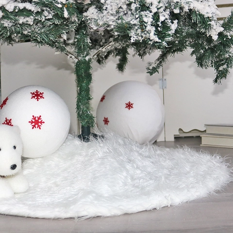 Christmas Tree Skirt Faux Fur Plush Round White Fluffy Holiday Party Home Decor Winter Wonderland Elegant Base Cover