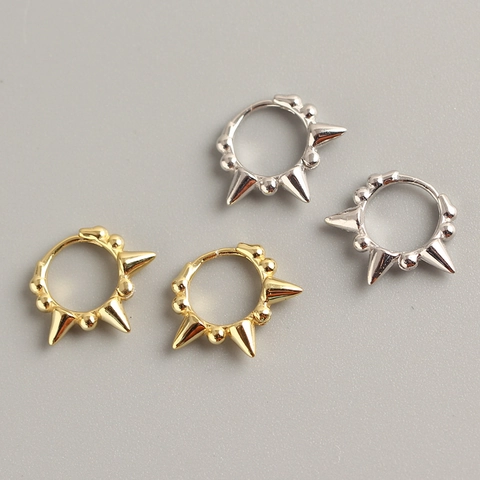 Orecchini Huggie Hoop In Argento Sterling 925 Con Borchie Rivet Gioielli Street Style Punk Gotico Per Donna