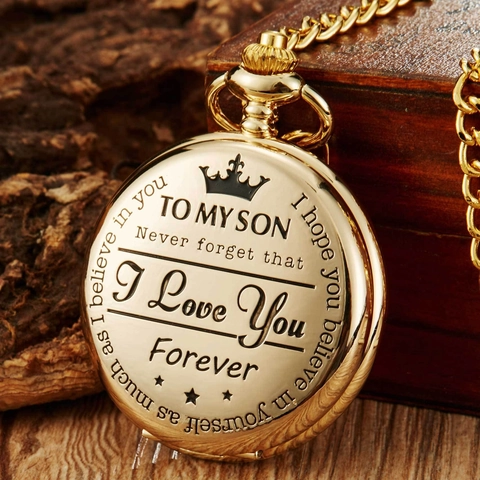 Vintage Alloy Quartz Pocket Watch Engraved To My Son Daughter Husband Message Commemorative Pendant Watch Gift