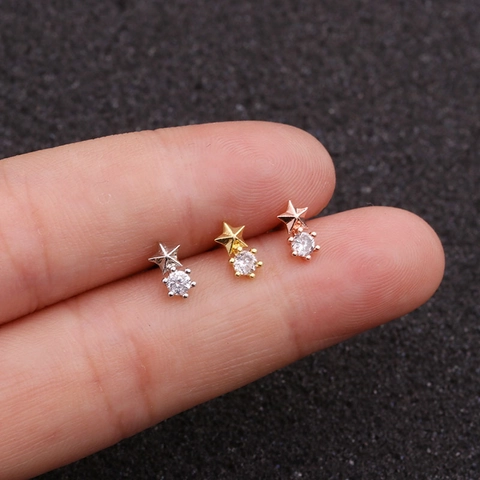 Stern Zirkonia Ohrstecker Mit Edelstahl Ohrstift Schraubverschluss Knorpel Tragus Zubehör Damen Mädchen Elegant