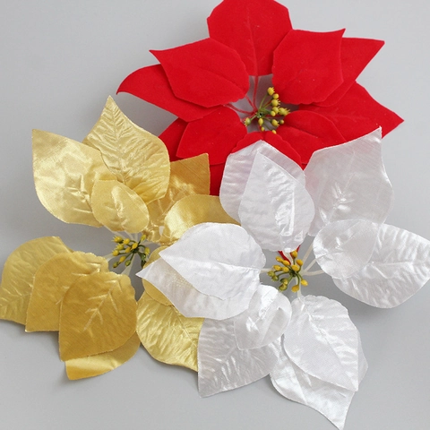 Künstliche Weihnachtsstern Blumen Samt Satinnstoff Realistische Weihnachtsbaum Kranz Feiertag Dekoration
