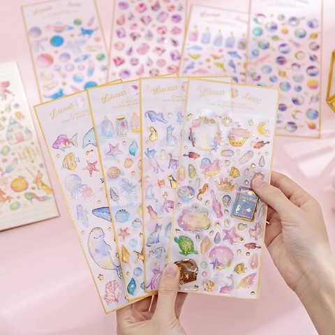 Decorative Stickers Crystal Drip Glue 3D Gold Stamping Dreamy Unicorn Space Sea DIY Scrapbooking Journal Decoration