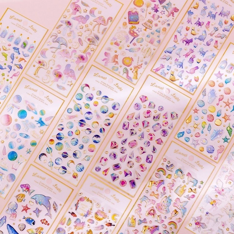 Decorative Stickers Crystal Drip Glue 3D Gold Stamping Dreamy Unicorn Space Sea DIY Scrapbooking Journal Decoration