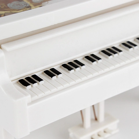 Mini Piano Music Box Mechanical Wind Up White Plastic With Transparent Lid Classical Desktop Decor For Kids Adults Birthday Valentine Gift