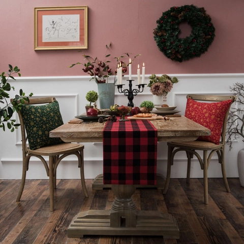 Christmas Table Runner Buffalo Plaid Cotton Fabric Farmhouse Holiday Dining Party Decoration Red Black Gingham