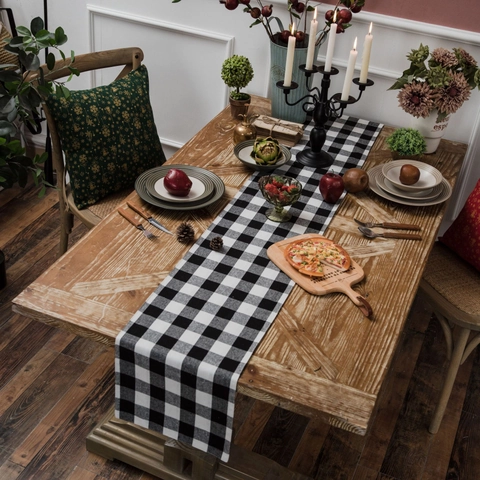 Chemin De Table À Carreaux Coton Gingham Linge De Table Pour Fête De Noël Décoration De Ferme Mariage Rustique