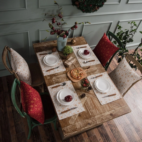 Mantel Individual De Navidad Algodón Lino Bronceado Patrón Copo De Nieve Reno Decoración Mesa De Fiesta Resistente Al Calor Rectángulo