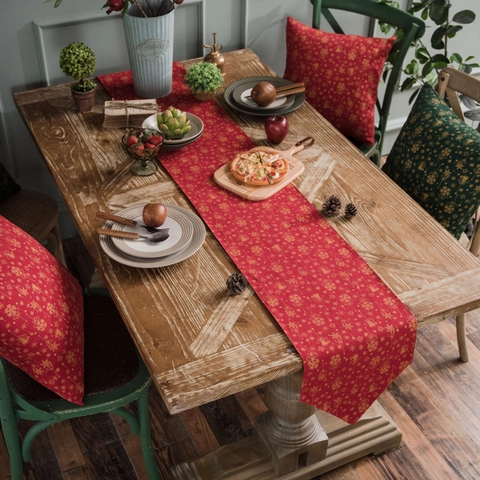Camino De Mesa Y Mantel Individual De Navidad Algodón Lino Copo De Nieve Dorado Campana Decoración Comedor Estilo Rústico