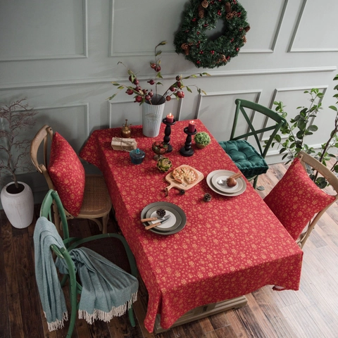 Mantel de Navidad Rectangular Bronceado Dorado Copo de Nieve Campana Estampado Algodón Lino Decoración de Mesa Festiva para Cena