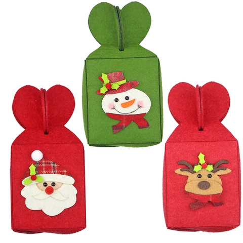 Christmas Felt Gift Bag Folding Apple Packaging Bag Santa Claus Snowman Reindeer Pattern Festive Party Candy Pouch Decoration