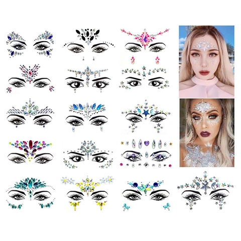 Face Gems Crystal Rhinestone Sticker Self Adhesive Temporary Tattoo Festival Rave Party Body Makeup Beauty Accessories