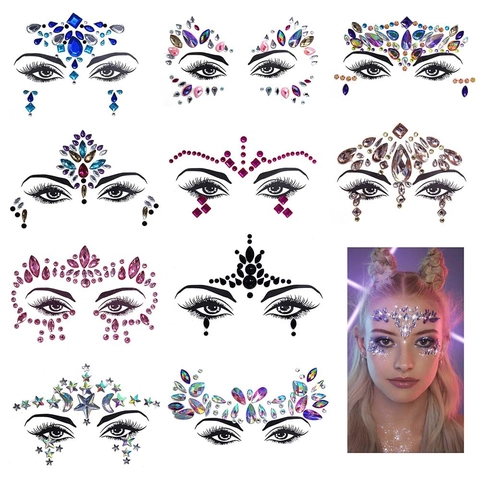Face Gems Rhinestone Stickers Self Adhesive Eye Jewels For Music Festival Rave Party Makeup Acrylic Crystal Body Art