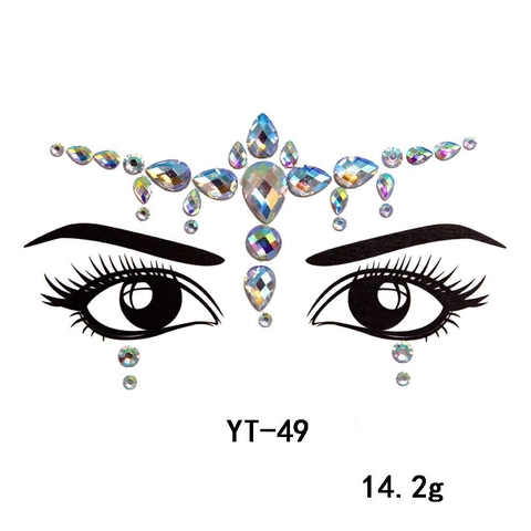 Face Crystal Stickers Acrylic Rhinestone Gems Temporary Tattoo Body Jewels For Festival Music Party Makeup Women