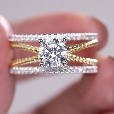 Bague Croisée Multicouche Élégante Cuivre Bicolore Plaqué Or Argent Zircone Bijoux Géométriques Pour Femmes Cadeau