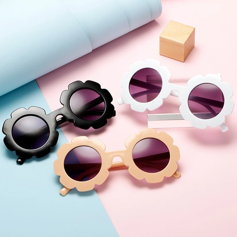 Flower Shaped Kids Sunglasses Round Plastic Frame Resin Lens UV Protection Eyewear For Boys Girls Toddler Outdoor