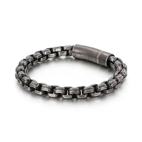 Mens Retro 316L Stainless Steel Box Chain Bracelet Industrial Vintage Heavy Duty Metal Wristband Jewelry Accessory