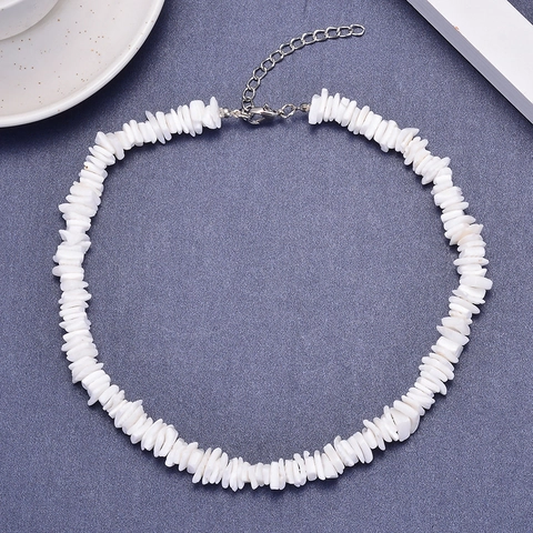 Collar Gargantilla De Fragmentos De Concha Natural Blanca Y Pulsera Ajustable Joyería De Playa Bohemia Para Mujeres