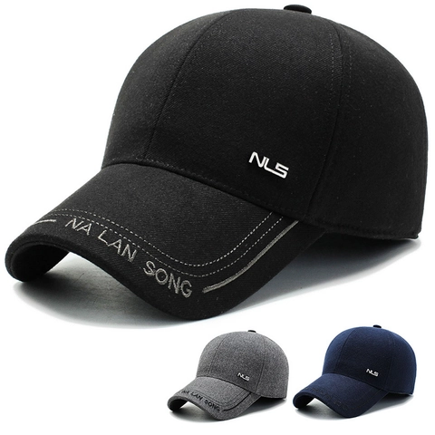 Men Woolen Baseball Cap With Ear Protection Flaps Winter Warm Adjustable Simple Dad Hat Outdoor Business