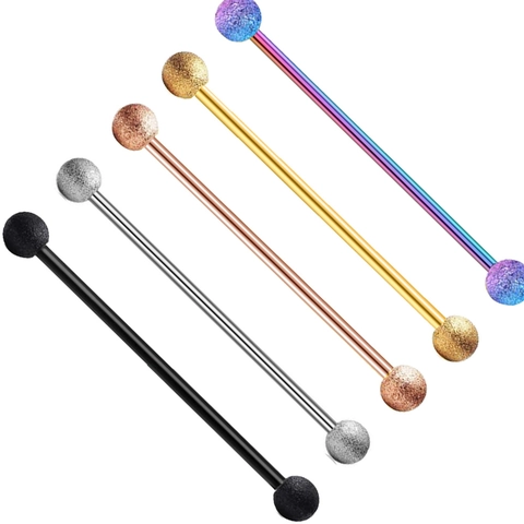 Industrial Barbell Ohrringe Edelstahl Mattierte Sandgestrahlte Kugel Lange Gerade Stange Körperpiercing Schmuck
