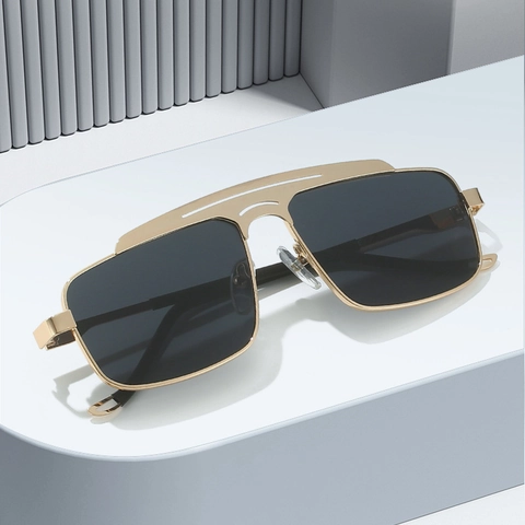 Double Bridge Square Metal Sunglasses For Men Women UV400 Protection Fashion Retro Geometric Frame Outdoor Driving Sun Glasses