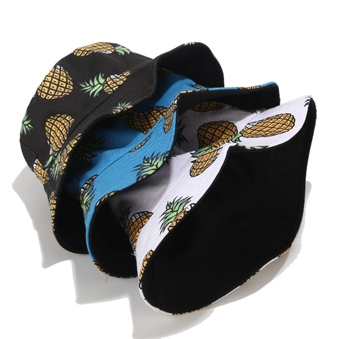 Cappello Da Pescatore Reversibile Con Stampa Di Ananas Cotone Tela Protezione Solare Estate All'aperto Donne