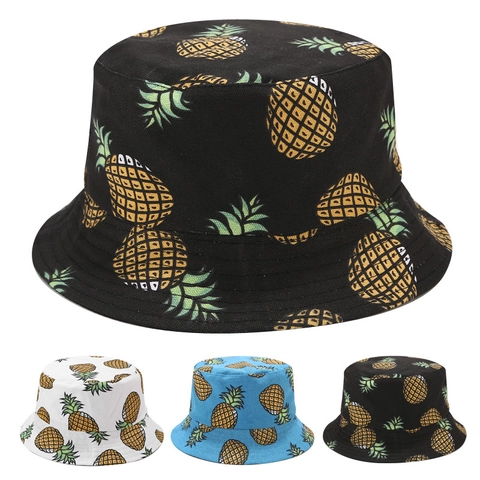 Ananas Print Fischerhut Wendbar Baumwolle Canvas Tropischer Stil Sommer Sonnenschutz Reisehut Unisex