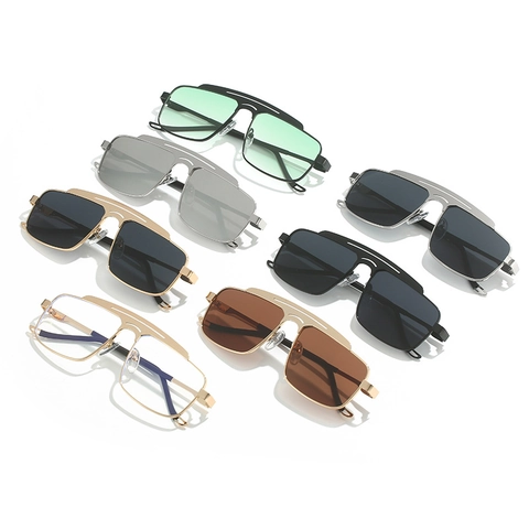 Double Bridge Square Metal Sunglasses For Men Women UV400 Protection Fashion Retro Geometric Frame Outdoor Driving Sun Glasses