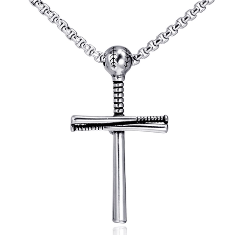 Collar Con Colgante De Cruz Y Bate De Béisbol Acero Inoxidable Joyería Deportiva Hip Hop Para Hombre Mujer
