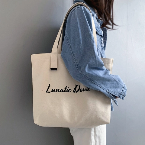 Borsa Tote In Tela Grande Capacità Minimalista Stampa Lettere Borsa A Spalla Donne Studenti Casuale Quotidiano Viaggio