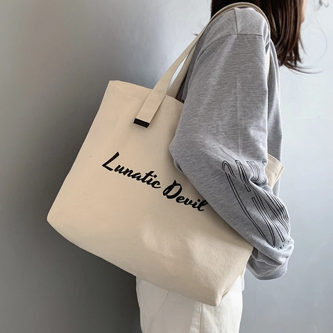 Borsa Tote In Tela Grande Capacità Minimalista Stampa Lettere Borsa A Spalla Donne Studenti Casuale Quotidiano Viaggio