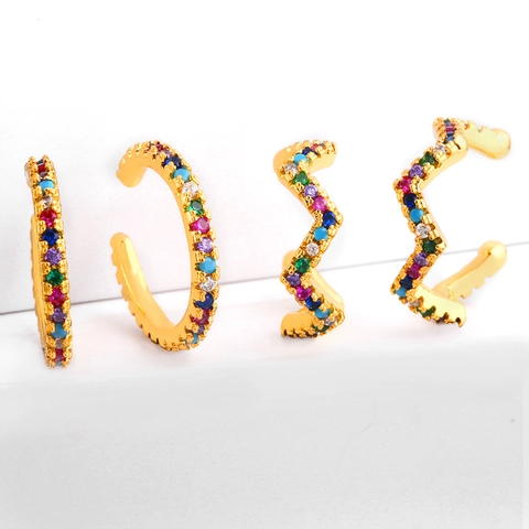 Rainbow Zirkonia Ohrmanschetten Vergoldetes Kupfer Ohne Piercing Clip Auf Ohrringe Geometrische Welle Schmuck Damen