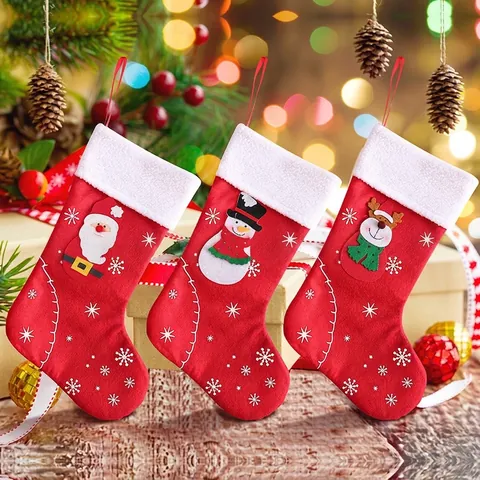 Weihnachtsstrumpf Filz Stickerei Plüsch Manschette Hängende Deko Kamin Nikolaus Schneemann Rentier Süßigkeitentüte Geschenk