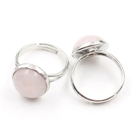 Natural Crystal Gemstone Ring Adjustable Open Band Minimalist Round Cabochon Amethyst Rose Quartz Tiger Eye For Women