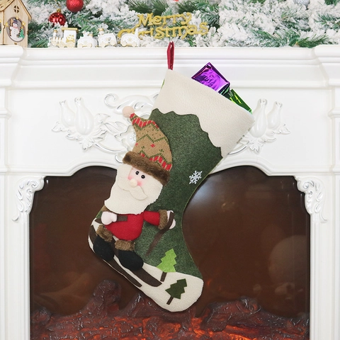 Calza Natalizia Peluche Feltro Babbo Natale Pupazzo Di Neve Renna Tema Sci Sacco Regalo Decorazione Da Appendere
