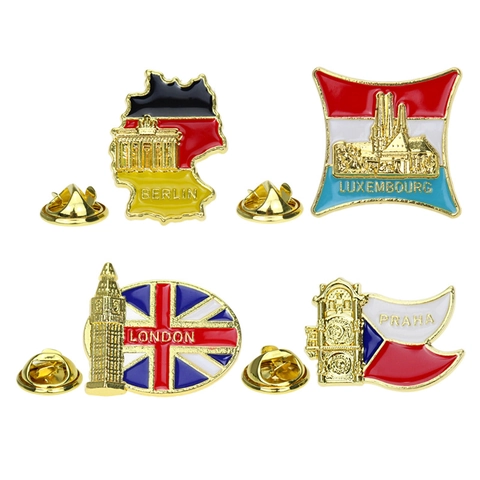 Europäische Länderflagge Wahrzeichen Brosche Legierung Emaille Abzeichen Berlin Luxemburg London Prag Souvenir Anstecknadel Für Kleidung Taschen