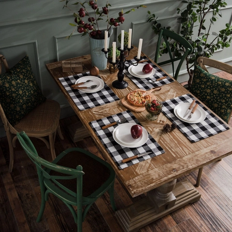 Buffalo Plaid Placemats Cotton Linen Table Mats Christmas Holiday Decor Double Layer Washable Rustic Farmhouse