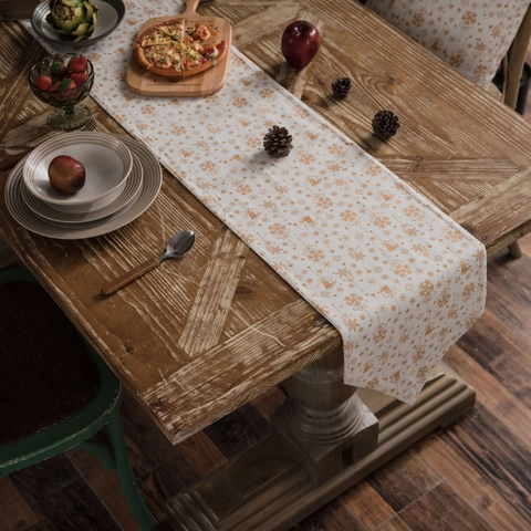 Chemin De Table De Noël Coton Et Lin Marquage À Chaud Doré Motif Flocon De Neige Renne Décor De Table Vintage